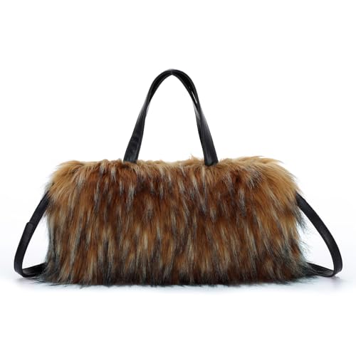 EVEOUT Flauschige Plüsch Tote Handtasche Damen Winter Süß & Cool Pelzige Kunstfell Umhängetasche Tragetasche mit Schulterriemen für Herbst und Winter von EVEOUT