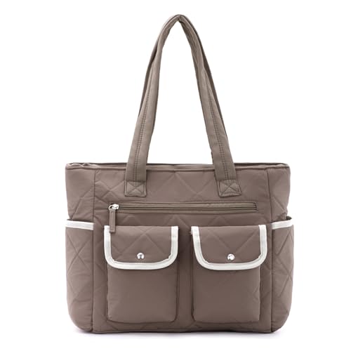 EVEOUT Gesteppte Schultertasche Damen Große Stepptasche Laptoptasche Leichte Puffy Shopper Tragetasche mit Koffergurt für Arbeit Reisen Universität von EVEOUT