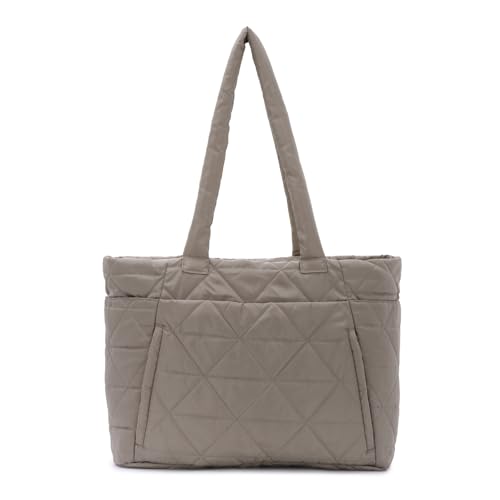 EVEOUT Gesteppte Schultertasche Damen Große Stepptasche Shopper Laptoptasche Leichte Puffy Tragetasche mit Koffergurt für Arbeit Reisen Universität von EVEOUT