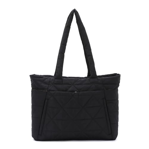 EVEOUT Gesteppte Schultertasche Damen Große Stepptasche Shopper Laptoptasche Leichte Puffy Tragetasche mit Koffergurt für Arbeit Reisen Universität von EVEOUT