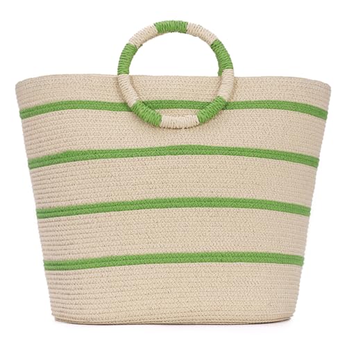 EVEOUT Strohtasche Damen Sommer Strandtasche Groß Boho Style Gestreifte Henkeltaschen Gewebte Strohkorb Tasche Strohstrandtasche von EVEOUT