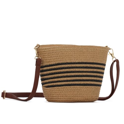 EVEOUT Gestreifte Umhängetasche aus Stroh für Damen Mädchen Sommer Boho Klein Gewebte Raffia Crossbody Tasche für Strand Urlaub von EVEOUT