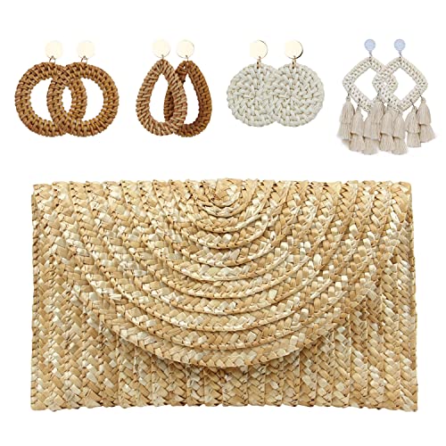 EVEOUT Damen Stroh Clutch Handtasche Sommer Gewebte Geldbörse Strand Urlaub Hochzeit Handtasche von EVEOUT