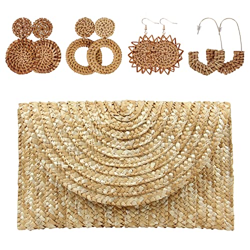 EVEOUT Damen Stroh Clutch Handtasche Sommer Gewebte Geldbörse Strand Urlaub Hochzeit Handtasche von EVEOUT