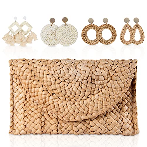 EVEOUT Handtasche aus gewebtem Stroh für Damen Vintage Clutches Brieftasche Strand Urlaubstasche (Strohhandtaschen-Set Beige) von EVEOUT
