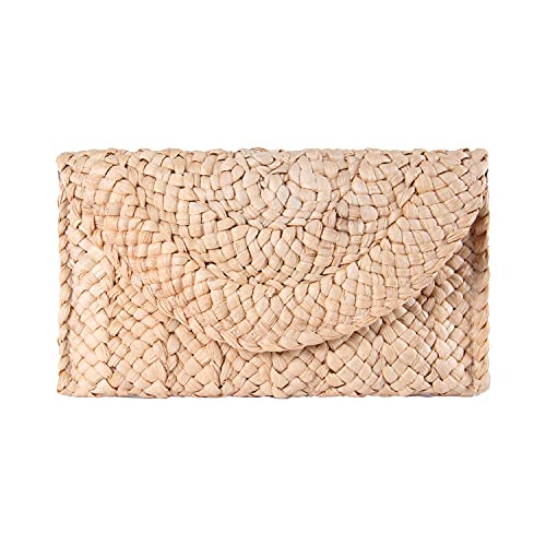 EVEOUT Handtasche aus gewebtem Stroh für Damen Vintage Clutches Brieftasche Strand Urlaubstasche Beige von EVEOUT