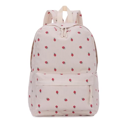 EVEOUT Kinder Rucksack aus Cord mit Erdbeer-Print Leichter Schulrucksack für Teenager Mädchen Niedliche Grund- und Mittelschultasche Büchertaschen von EVEOUT