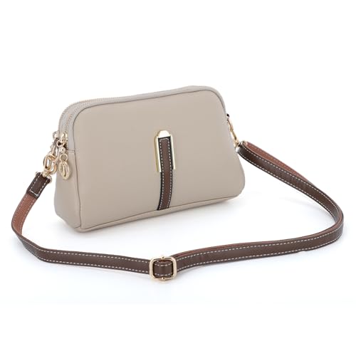 EVEOUT Kleine PU Leder Umhängetasche für Damen Verstellbarer & Abnehmbarer Gurt Zwei Reißverschlussfächer,Mini Schultertasche,Handytasche,Geldbörse von EVEOUT