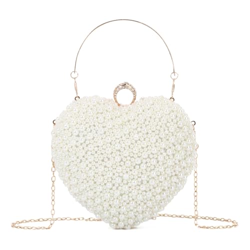 EVEOUT Perlen Clutch Handtaschen in Herzform für Damen Elegante Herzförmige Hochzeitstaschen Brauttasche Perlen Abendtasche Umhängetasche für Party Abschlussball von EVEOUT