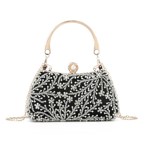 EVEOUT Perlen Clutch für Damen Handtaschen mit Perlenstickerei Elegante Kristall Hochzeitstaschen Bestickte Abendtasche Brauttasche Umhängetasche für Party Abschlussball von EVEOUT