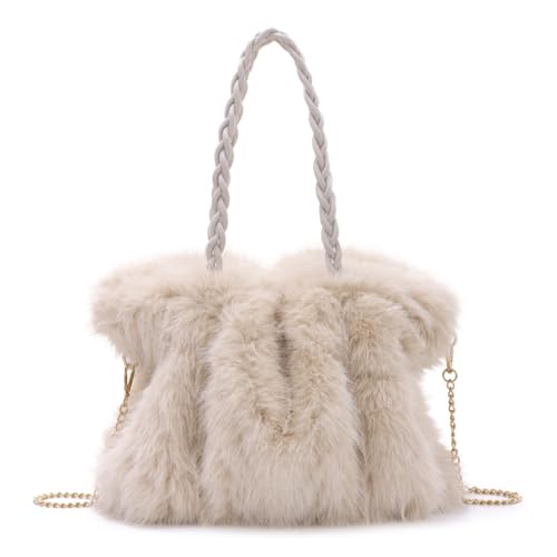 EVEOUT Plüsch Schultertasche Damen Elegante Kunstfell Handtasche Große Weiche Flauschige Pelzige Umhängetasche für Herbst und Winter von EVEOUT