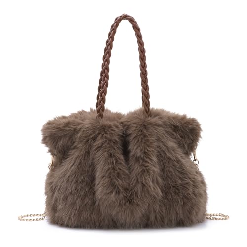 EVEOUT Plüsch Schultertasche Damen Elegante Kunstfell Handtasche Große Weiche Flauschige Pelzige Umhängetasche für Herbst und Winter von EVEOUT