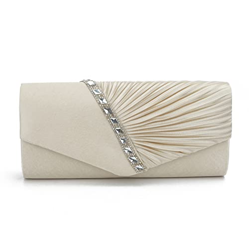 EVEOUT Satin mit Kristall Abend Clutch Handtasche für Damen Schultertasche Hochzeitsfeier Prom Geldbörse für Damen Brauttasche von EVEOUT