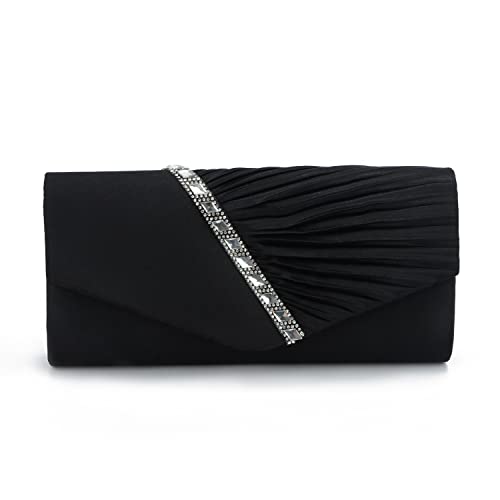 EVEOUT Satin mit Kristall Abend Clutch Handtasche für Damen Schultertasche Hochzeitsfeier Prom Geldbörse für Damen Brauttasche von EVEOUT