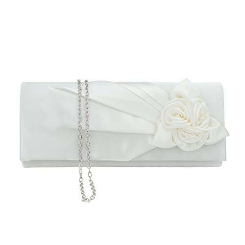 EVEOUT Satinblume Abend Clutch Handtasche für Damen Schultertasche Hochzeitsfeier Prom Geldbörse für Damen Brauttasche von EVEOUT