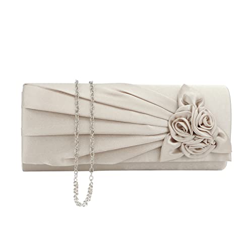 EVEOUT Satinblume Abend Clutch Handtasche für Damen Schultertasche Hochzeitsfeier Prom Geldbörse für Damen Brauttasche von EVEOUT