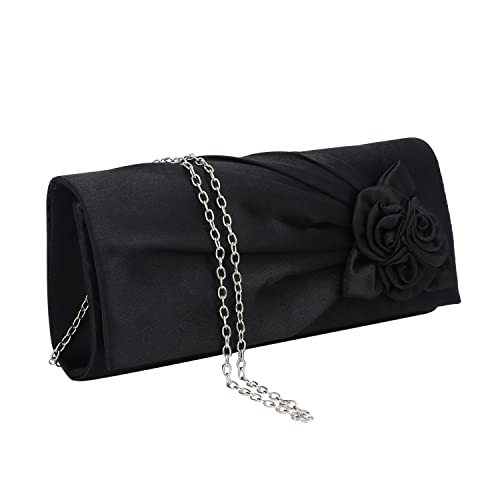 EVEOUT Satinblume Abend Clutch Handtasche für Damen Schultertasche Hochzeitsfeier Prom Geldbörse für Damen Brauttasche von EVEOUT