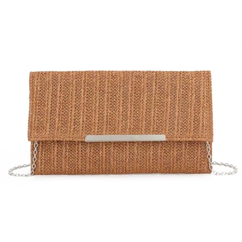 EVEOUT Stroh Clutch für Damen Stroh Abendhandtasche Sommer Gewebt Hochzeitshandtasche Umhängetasche für Party Urlaub von EVEOUT