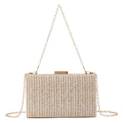 EVEOUT Stroh Clutch für Damen Stroh Abendhandtasche Sommer Gewebt Hochzeitstasche Umhängetasche Stroh Box Clutch für Party Urlaub von EVEOUT