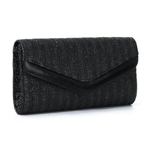 EVEOUT Stroh Clutch Damen mit Schulterkette Sommer Raffia Umhängetasche Elegante Boho Gewebte Envelope Handtasche für Party Hochzeit Strand von EVEOUT