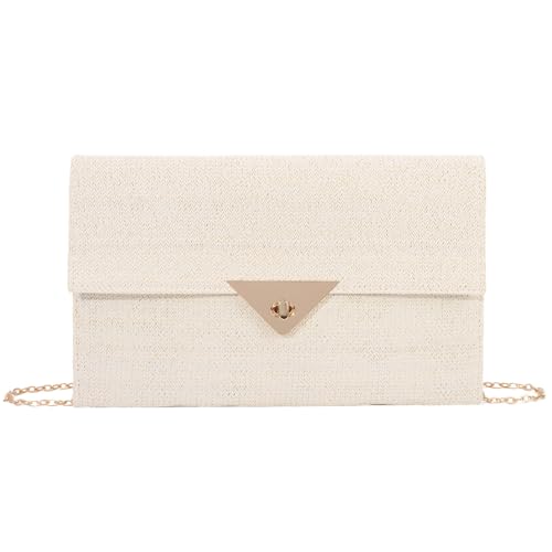 EVEOUT Stroh Clutch Damen mit Abnehmbarer Schulterkette Sommer Raffia Umhängetasche Elegante Boho Gewebte Handtasche für Hochzeit Party Strand von EVEOUT