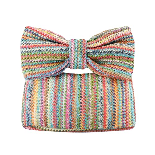 EVEOUT Stroh Schleife Clutch für Damen Sommer Stroh Handtasche gewebt Hochzeitstasche Clutch für Party Urlaub von EVEOUT