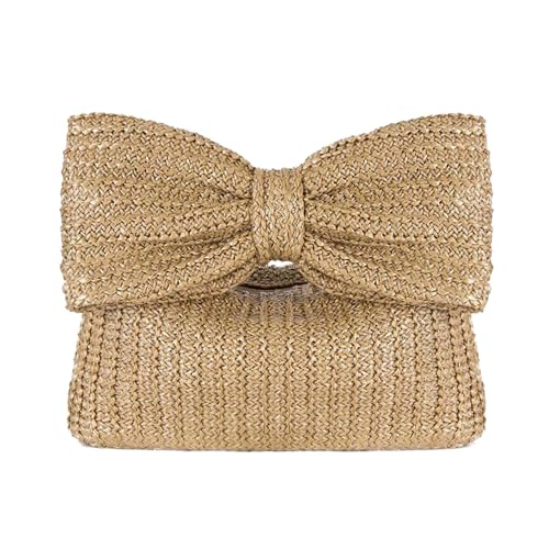 EVEOUT Stroh Schleife Clutch für Damen Sommer Stroh Handtasche gewebt Hochzeitstasche Clutch für Party Urlaub von EVEOUT