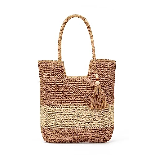 EVEOUT Stroh Schultertaschen Strandtasche für Damen Große Sommer gewebte Handtasche Henkeltaschen Shopper Böhmen für Urlaub von EVEOUT