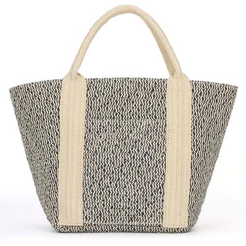 EVEOUT Stroh Henkeltaschen Damen Sommer Elegante Leicht Boho Gewebte Strandtasche Geflochtene Handtasche Raffia Tragetasche für Urlaub Arbeit von EVEOUT