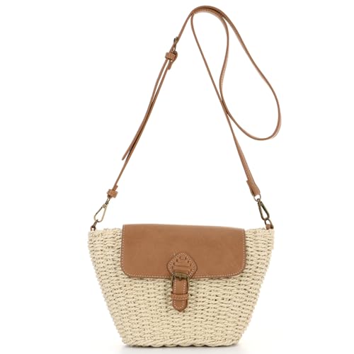 EVEOUT Stroh Umhängetasche Damen Sommer Klein Weidengeflecht Rattan Korb Tasche Chic Gewebte Crossbody Strohtasche für Strand von EVEOUT