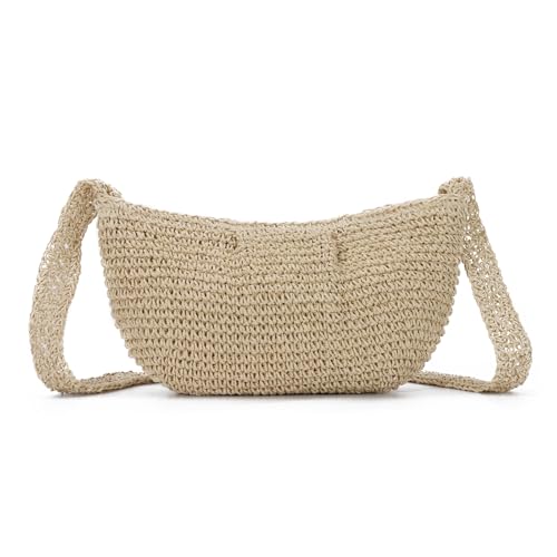 EVEOUT Stroh Umhängetasche Damen Sommer Lässige Gewebte Raffia Crossbody Tasche Leicht Boho Strohtasche für Strand Urlaub Alltag von EVEOUT