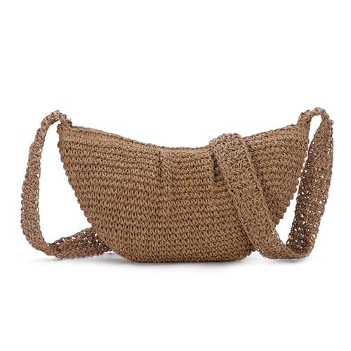 EVEOUT Stroh Umhängetasche Damen Sommer Lässige Gewebte Raffia Crossbody Tasche Leicht Boho Strohtasche für Strand Urlaub Alltag von EVEOUT