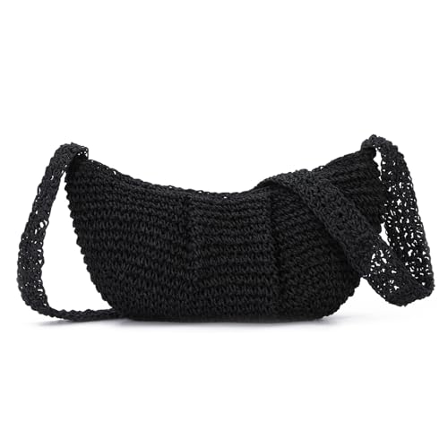 EVEOUT Stroh Umhängetasche Damen Sommer Lässige Gewebte Raffia Crossbody Tasche Leicht Boho Strohtasche für Strand Urlaub Alltag von EVEOUT