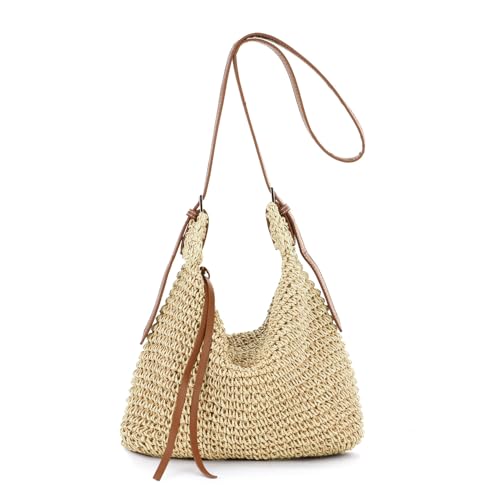 EVEOUT Stroh Umhängetasche Damen Sommer Leicht Gewebte Raffia Crossbody Tasche Lässige Boho Crossbody Strohtasche für Strand Urlaub Alltag von EVEOUT