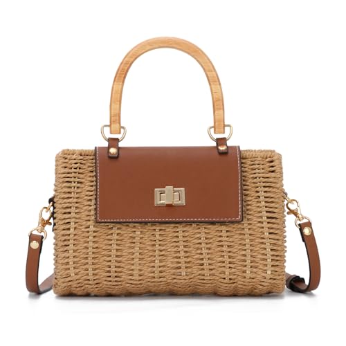 EVEOUT Geflochtene Rattan Umhängetaschen Damen Sommer Chic Weiden Korb Handtasche mit Schulterriemen Stroh Crossbody Tasche von EVEOUT