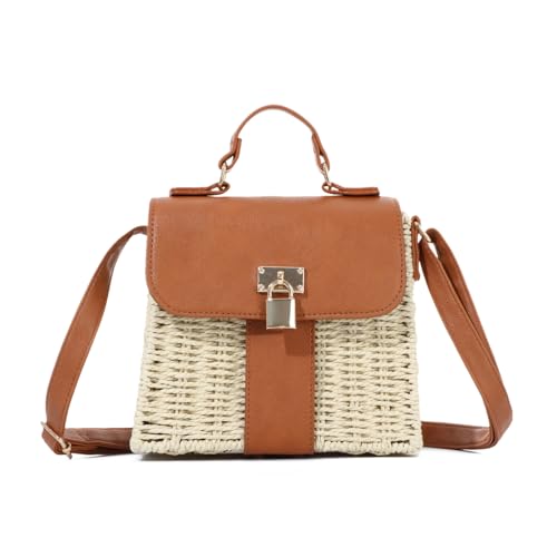 EVEOUT Rattan Umhängetasche Damen Sommer Chic Weidengeflecht Korb Handtasche mit Schulterriemen Elegant Stroh Crossbody Tasche von EVEOUT