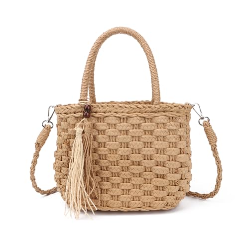 EVEOUT Stroh Umhängetaschen Handtasche mit Schultergurt für Damen Mädchen Sommer Strandtasche Clutch Handgewebt Henkeltaschen von EVEOUT