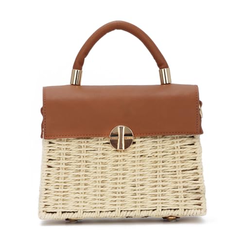 EVEOUT Strohtasche Damen Sommer Chic Weidengeflecht Korb Handtasche mit Schulterriemen Boho Gewebte Rattan Umhängetasche Tragetasche Strandtasche von EVEOUT