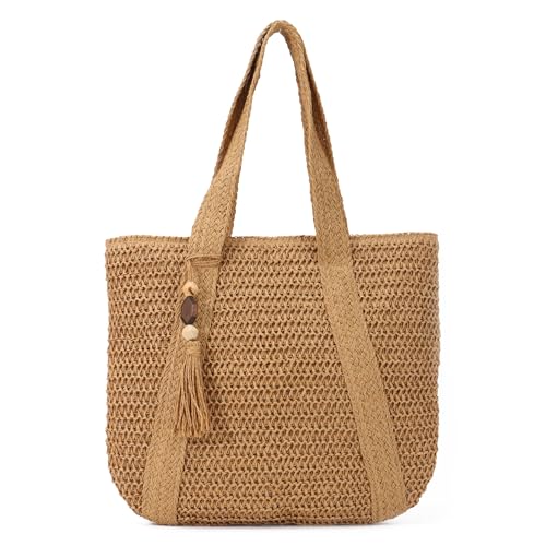 EVEOUT Stroh Umhängetaschen für Damen Sommer Mode gewebte groß Schultertaschen Lässige Strandtasche Shopper von EVEOUT