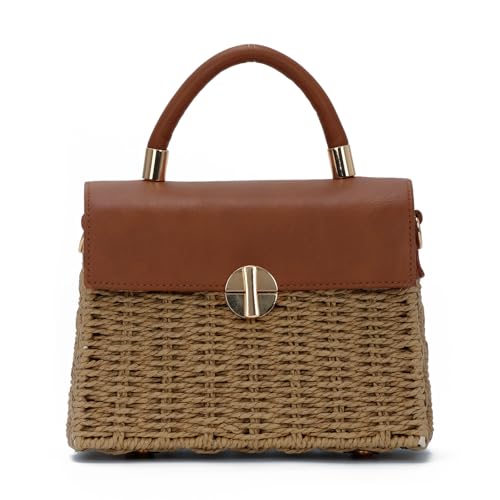 EVEOUT Strohtasche Damen Sommer Chic Weidengeflecht Korb Handtasche mit Schulterriemen Boho Gewebte Rattan Umhängetasche Tragetasche Strandtasche von EVEOUT