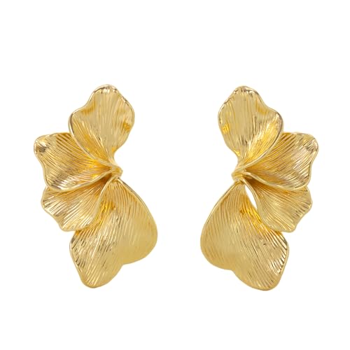 EVEOUT Vintage Blumen Ohrringe für Damen Große Hypoallergene Ohrstecker mit Blume Elegante Goldfarbene Statement Ohrringe für Alltag Party von EVEOUT