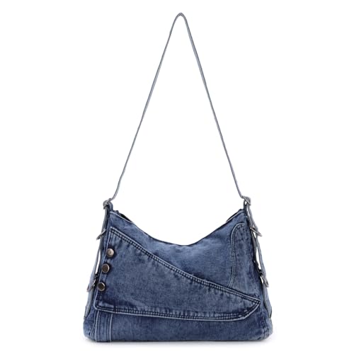 EVEOUT Vintage Denim Umhängetasche Damen Chic Groß Schultertasche mit Verstellbare Schulterriemen Jeans Shopper Tote Tasche für Arbeit Hochschule von EVEOUT