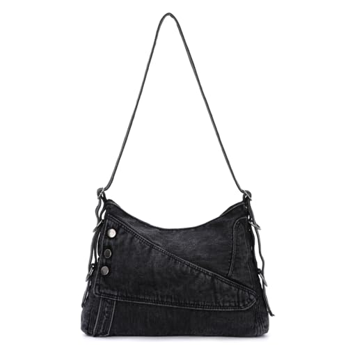 EVEOUT Vintage Denim Umhängetasche Damen Chic Groß Schultertasche mit Verstellbare Schulterriemen Jeans Shopper Tote Tasche für Arbeit Hochschule von EVEOUT