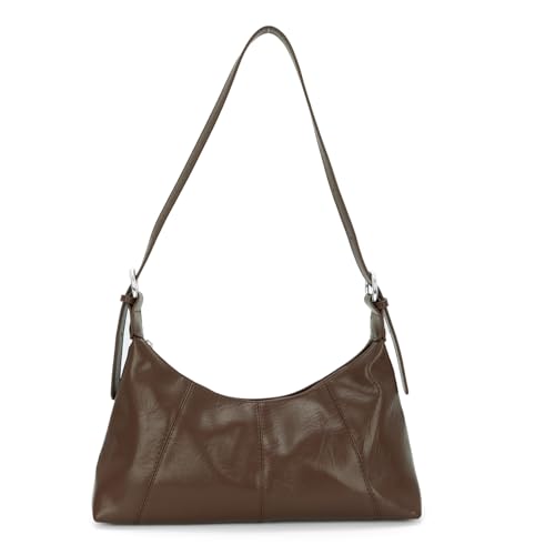 EVEOUT Leder Halbmond Umhängetaschen Damen Minimal Halbmond Schultertaschen Gewachstes Leder Vintage Crescent Hobo Tote Unterarmtasche mit Schulterriemen von EVEOUT
