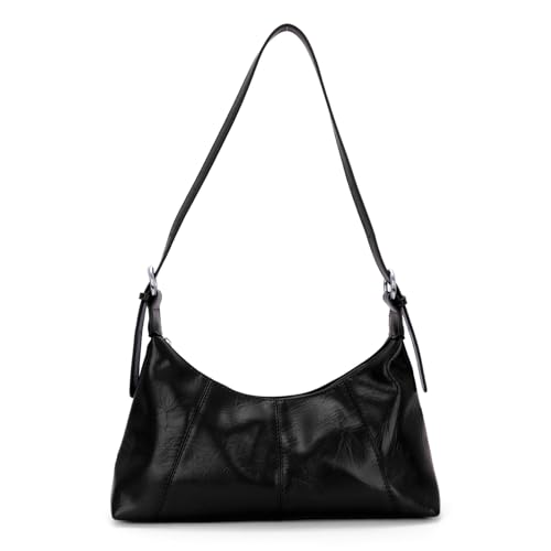 EVEOUT Leder Halbmond Umhängetaschen Damen Minimal Halbmond Schultertaschen Gewachstes Leder Vintage Crescent Hobo Tote Unterarmtasche mit Schulterriemen von EVEOUT