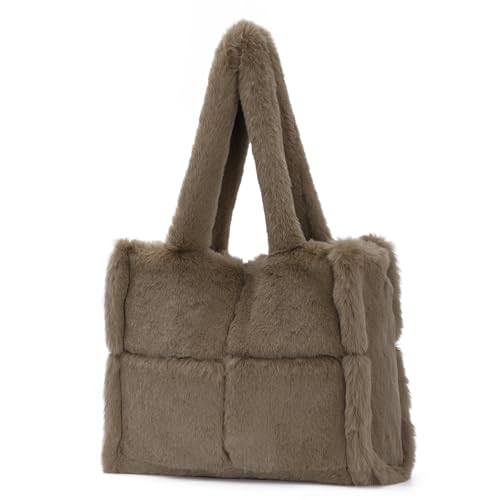 EVEOUT Weiche Plüsch Schultertasche für Damen Winter Kunstpelz Tote Handtasche Elegante Pelzige Tragetasche für Alltag Arbeit von EVEOUT