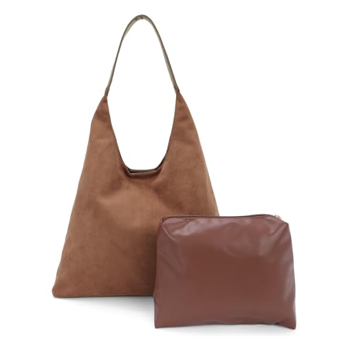 EVEOUT Wildleder Schultertaschen Damen Große minimal Umhängetaschen Suede Tote Hobo Taschen mit Beuteltasche Tragetasche Shopper für Arbeit Urlaub Reisen Hochschulen von EVEOUT