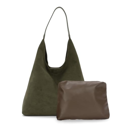 EVEOUT Wildleder Schultertaschen Damen Große minimal Umhängetaschen Suede Tote Hobo Taschen mit Beuteltasche Tragetasche Shopper für Arbeit Urlaub Reisen Hochschulen von EVEOUT