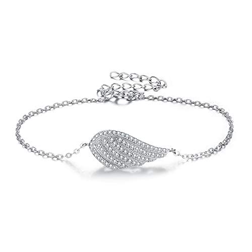EVER FAITH® 925 Sterling Silber CZ Engel Flügel Feder Adjustable Chain Armband Armkette N06633-1 von EVER FAITH