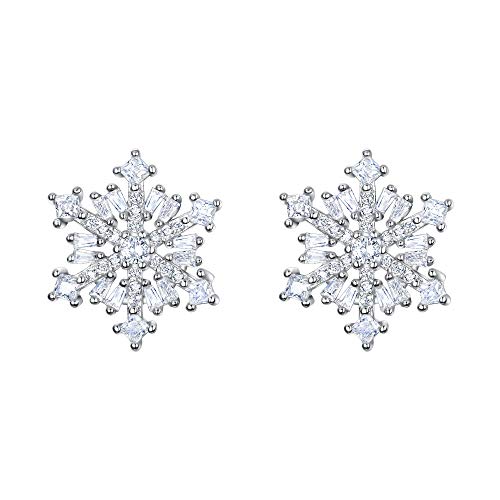 EVER FAITH Damen Ohrstecker 925 Sterling Silber Zirkonia Winter Snow flake Schneeflocke Stud Ohrringe Rosa Silber-Ton von EVER FAITH